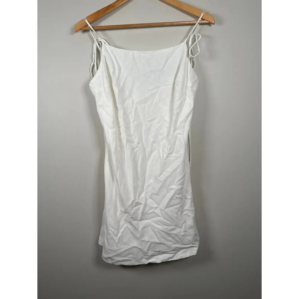 Petal & Pup New Sawyer Mini Dress White Size Large Tie Strap Linen Blend Lined